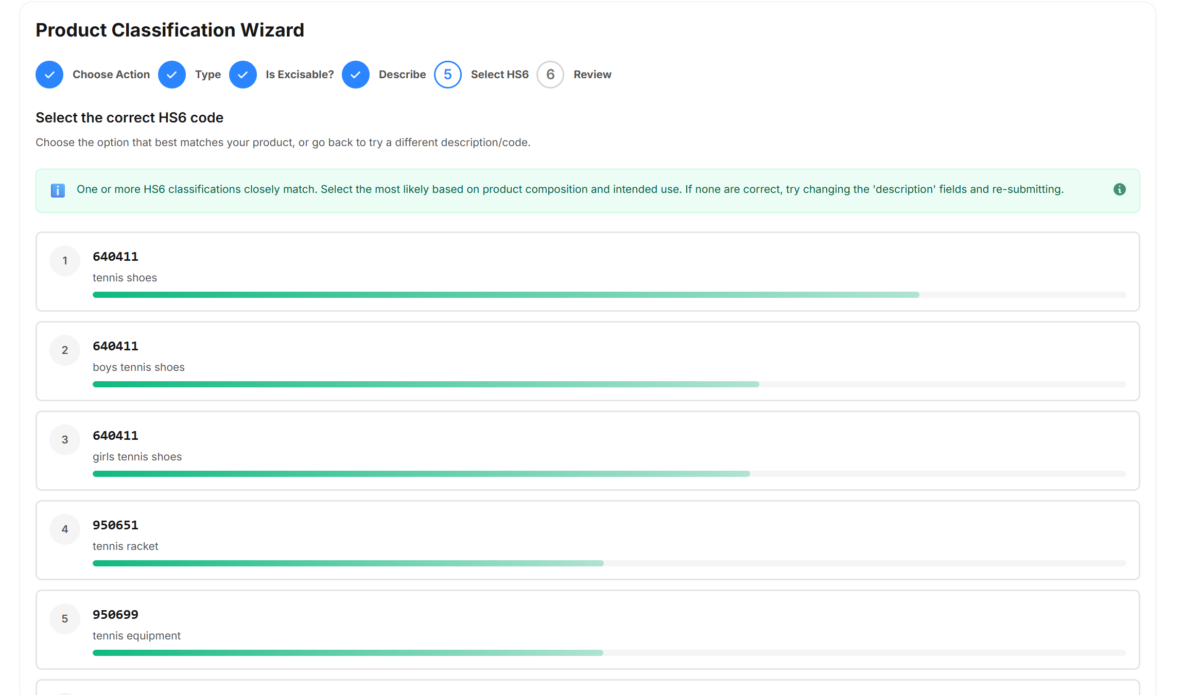 Classification Results List UI