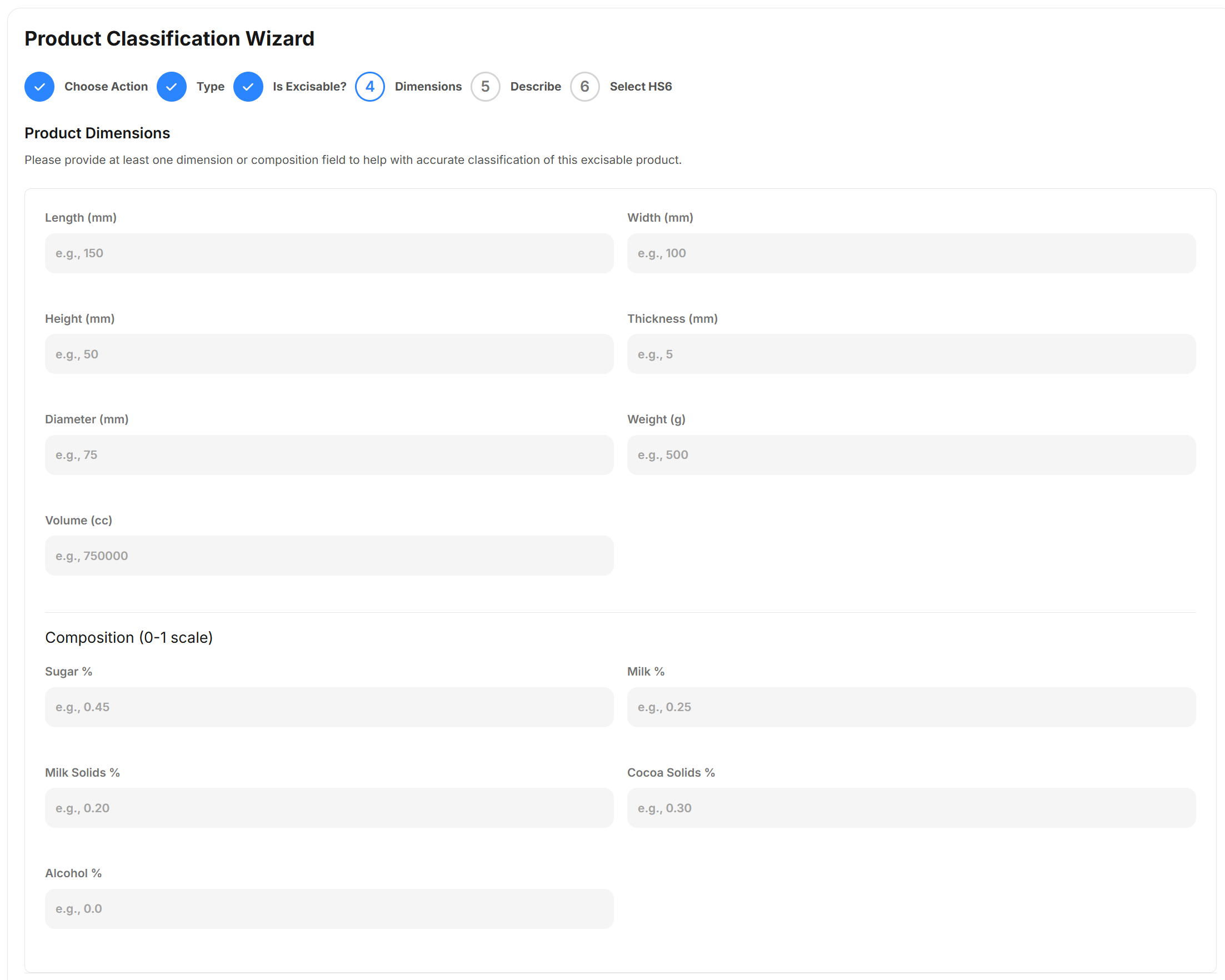 Product Dimensions UI