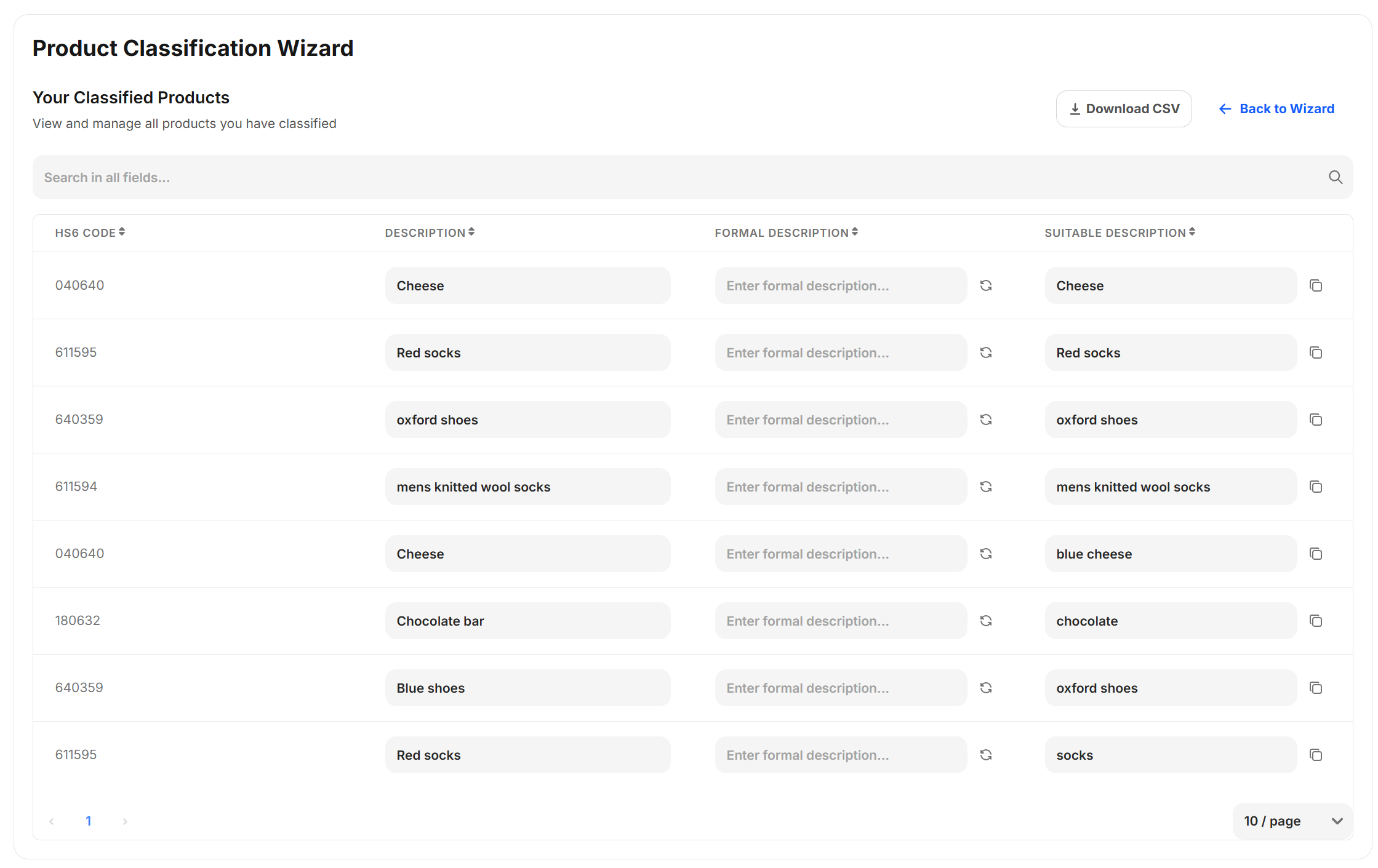 Single Product Classification UI