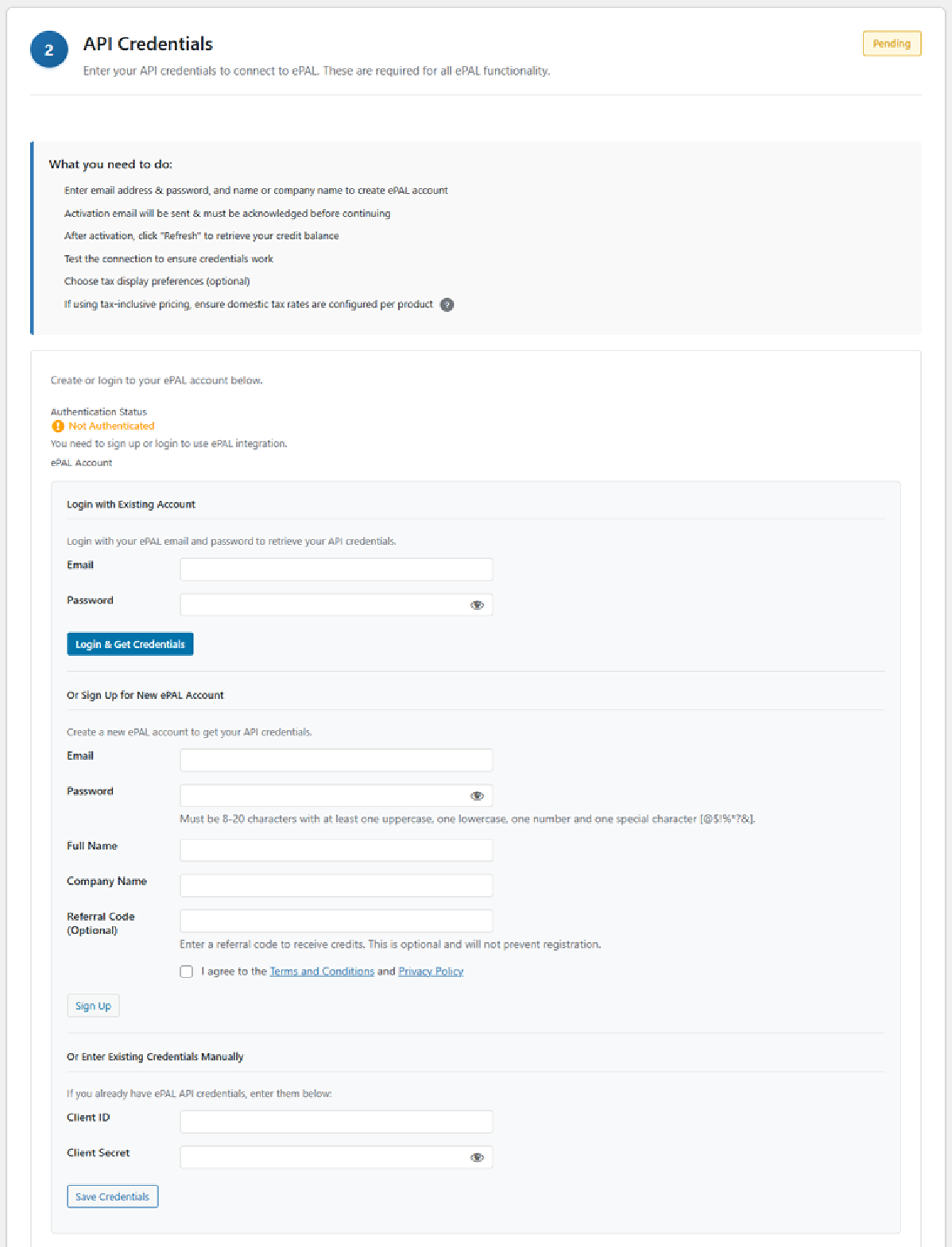API Credentials UI